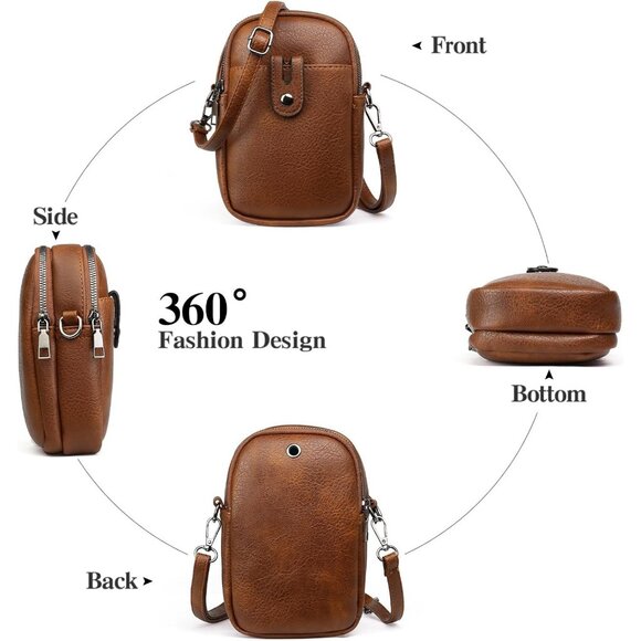 Women Y01 Brown Phone Purse Crossbody Bags for Small Travel Wallet Touch Screen - Picture 4 of 8